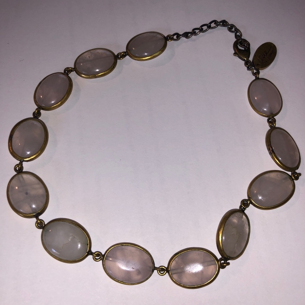 Lena Bernard pink beaded gold necklace!